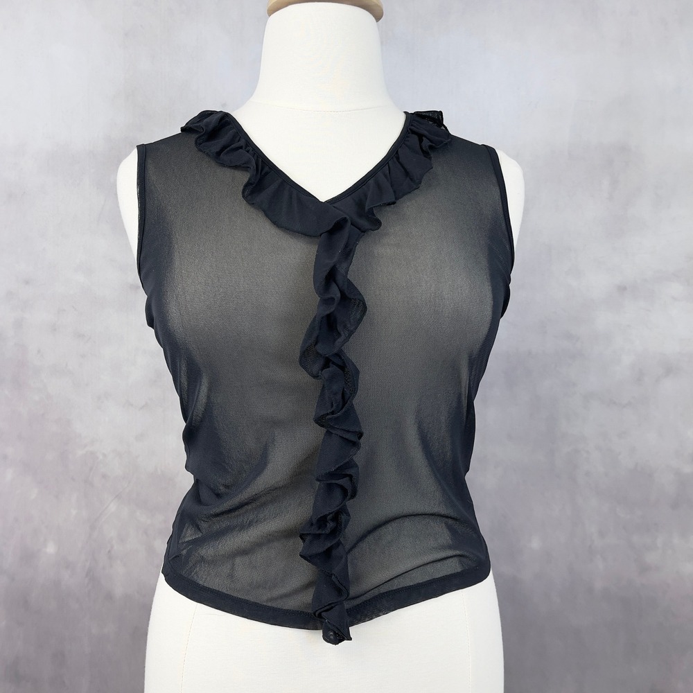 Y2k Womens Sheer Mesh Ruffle Top Size Large Going Out Goth Indie Sleaze Alt Edgy